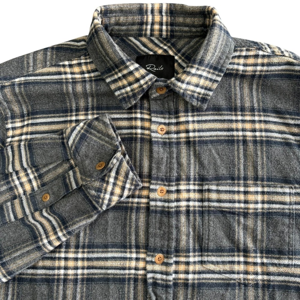 Rails Plaid Flannel Shirt Mens M Charcoal Gray Button Front Cotton‎